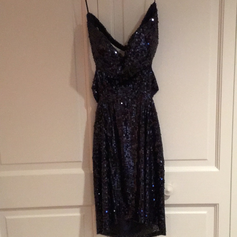 Navy sequin strapless mini